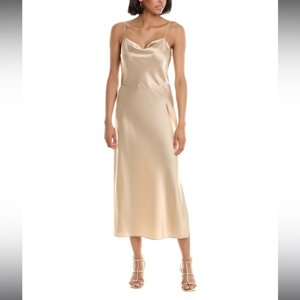 NWT $395 VINCE Satin Cowl Neck Dress Sand Dollar Champagne Gold Sz 4